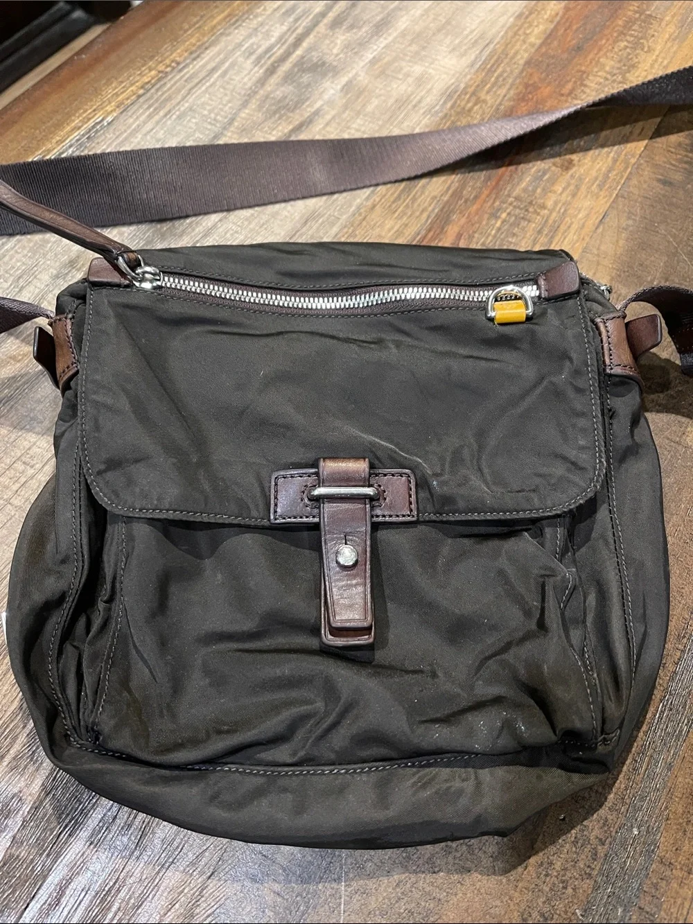Tumi Brown Nylon Crossbody Messenger Bag with Leather Trim